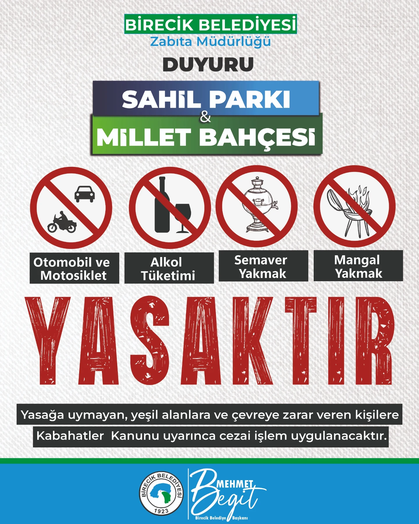 Sahil Parkı ve Millet Bahçesinde Uyulacak Kurallar